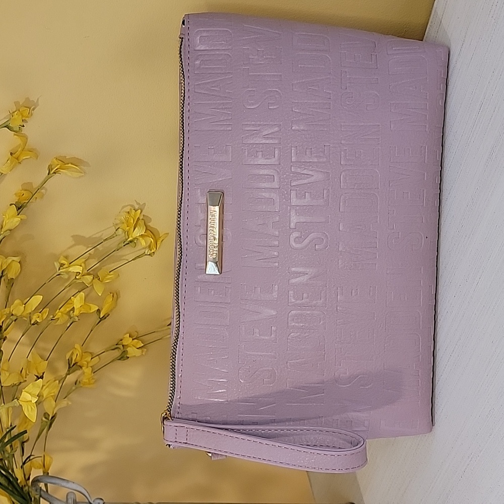 Steve Madden Monogram Clutch Purse Zip Large Wristlet Red Mauve Mustard - Picture 11 of 16